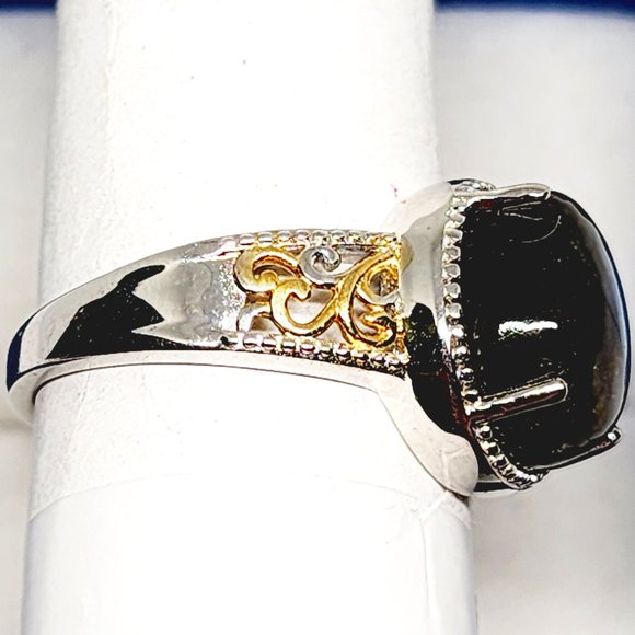 Labradorite solitaire ring in 18K YG & Platinum plated Brass sz 8 5.85 cts - Picture 5 of 6